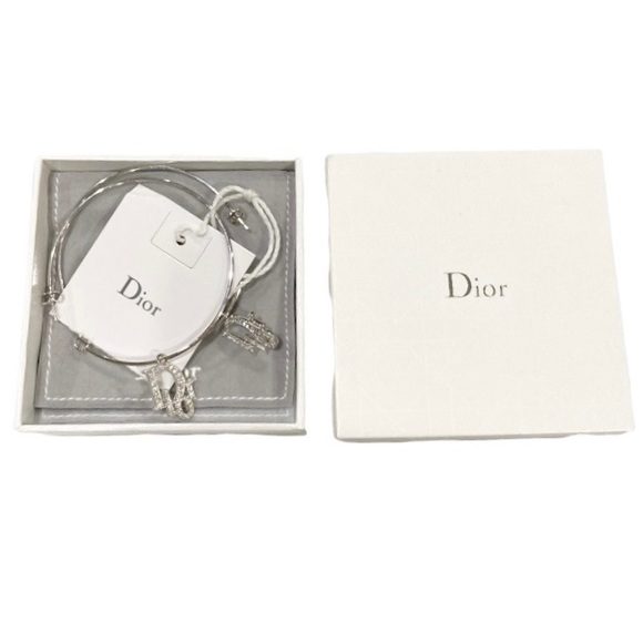 DIOR Silver Hoop XL Earrings Oblique Swarovski Crystal Vintage Authentic